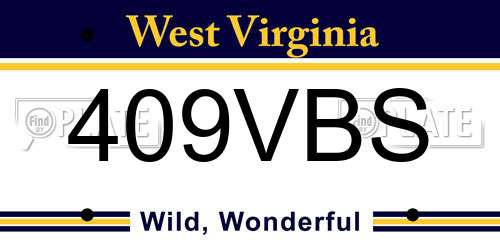 409VBS West Virginia License Plate