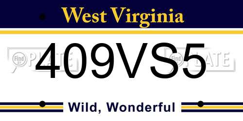 409VS5 West Virginia License Plate