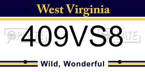 409VS8 West Virginia License Plate