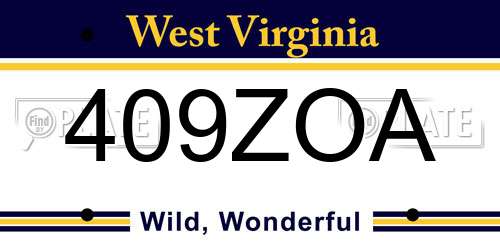 409ZOA West Virginia License Plate