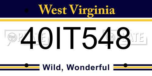 40IT548 West Virginia License Plate