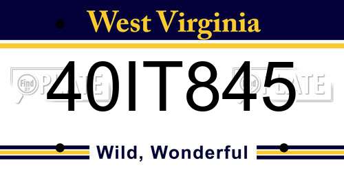 40IT845 West Virginia License Plate