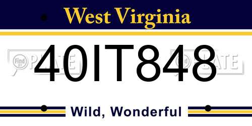 40IT848 West Virginia License Plate
