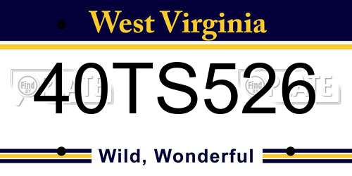 40TS526 West Virginia License Plate