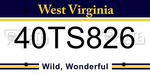 40TS826 West Virginia License Plate