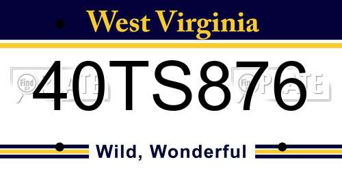40TS876 West Virginia License Plate