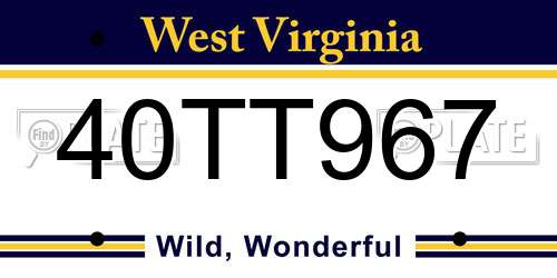 40TT967 West Virginia License Plate