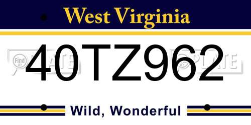 40TZ962 West Virginia License Plate