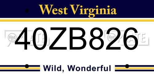 40ZB826 West Virginia License Plate