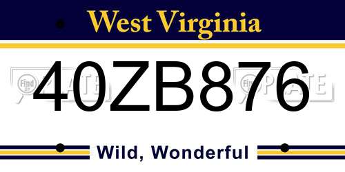 40ZB876 West Virginia License Plate