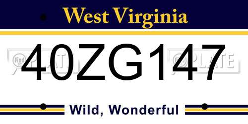 40ZG147 West Virginia License Plate