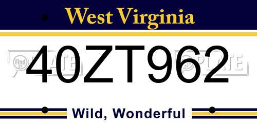 40ZT962 West Virginia License Plate