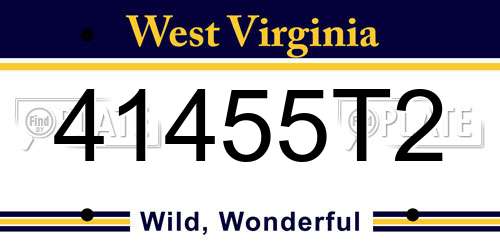 41455T2 West Virginia License Plate