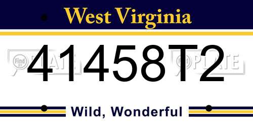 41458T2 West Virginia License Plate