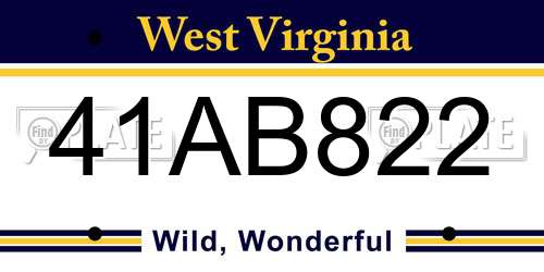 41AB822 West Virginia License Plate