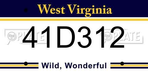 41D312 West Virginia License Plate