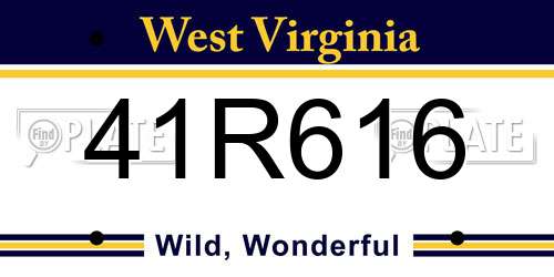 41R616 West Virginia License Plate
