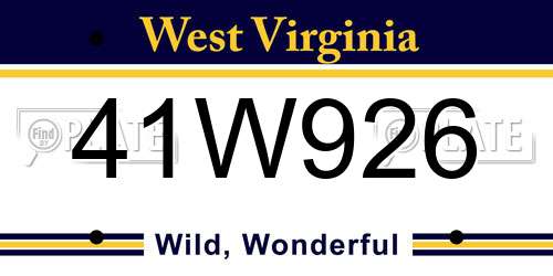 41W926 West Virginia License Plate