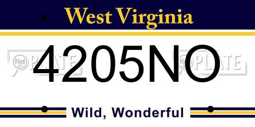 4205NO West Virginia License Plate