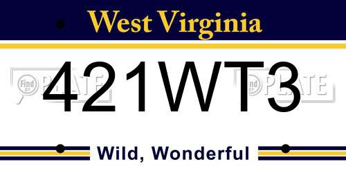 421WT3 West Virginia License Plate