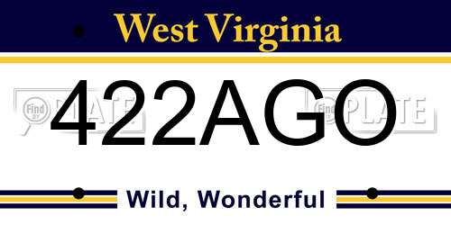 422AGO West Virginia License Plate