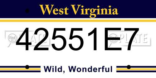 42551E7 West Virginia License Plate