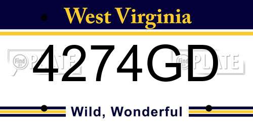4274GD West Virginia License Plate