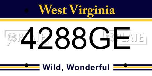 4288GE West Virginia License Plate