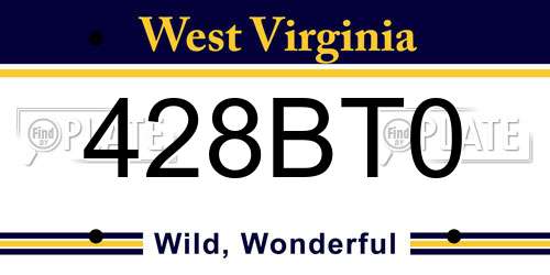 428BT0 West Virginia License Plate