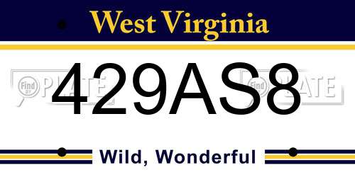429AS8 West Virginia License Plate
