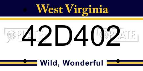 42D402 West Virginia License Plate