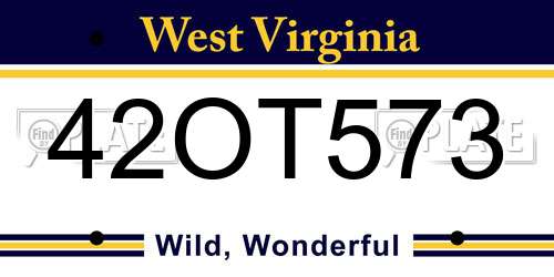 42OT573 West Virginia License Plate