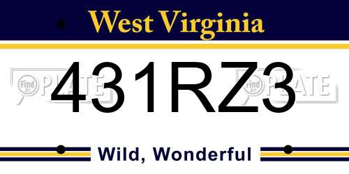 431RZ3 West Virginia License Plate