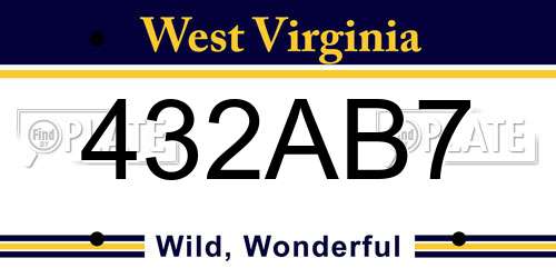 432AB7 West Virginia License Plate