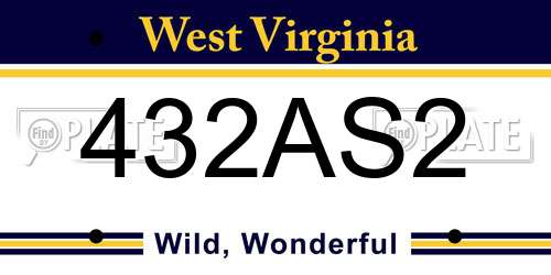 432AS2 West Virginia License Plate