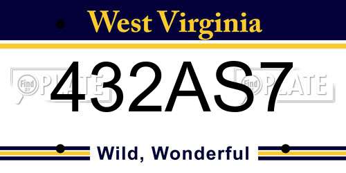 432AS7 West Virginia License Plate