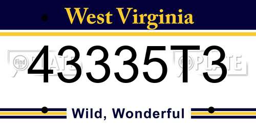43335T3 West Virginia License Plate