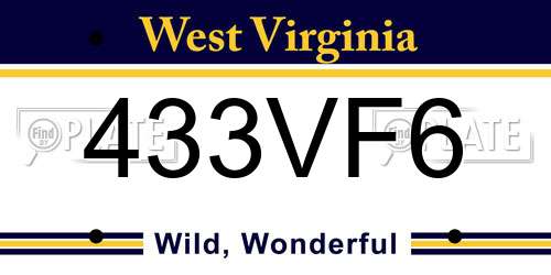 433VF6 West Virginia License Plate