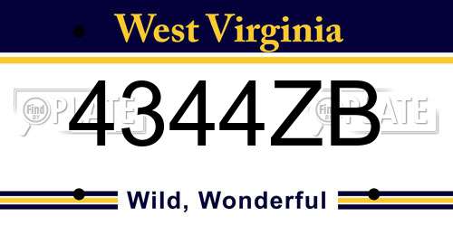 4344ZB West Virginia License Plate