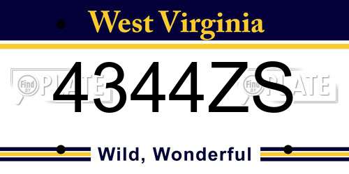 4344ZS West Virginia License Plate
