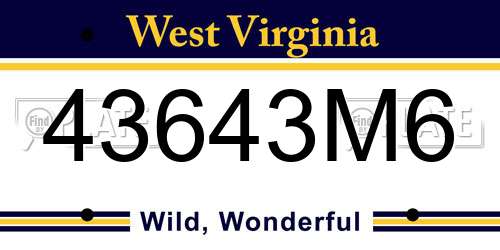 43643M6 West Virginia License Plate