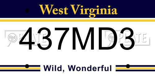 437MD3 West Virginia License Plate