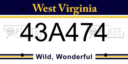 43A474 West Virginia License Plate