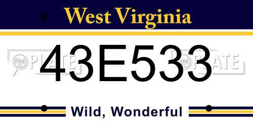 43E533 West Virginia License Plate