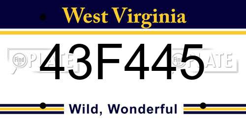 43F445 West Virginia License Plate