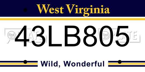 43LB805 West Virginia License Plate