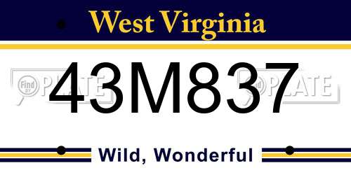43M837 West Virginia License Plate