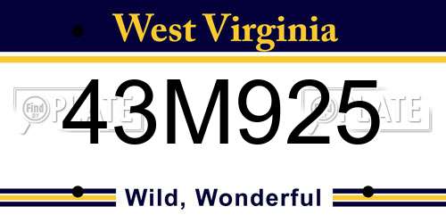 43M925 West Virginia License Plate