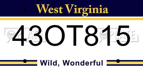 43OT815 West Virginia License Plate