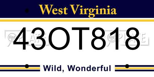 43OT818 West Virginia License Plate